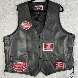 Leather Vest Jesus Patch Vest Men 52 2XL River Road Motorcycle Lace Up Sides